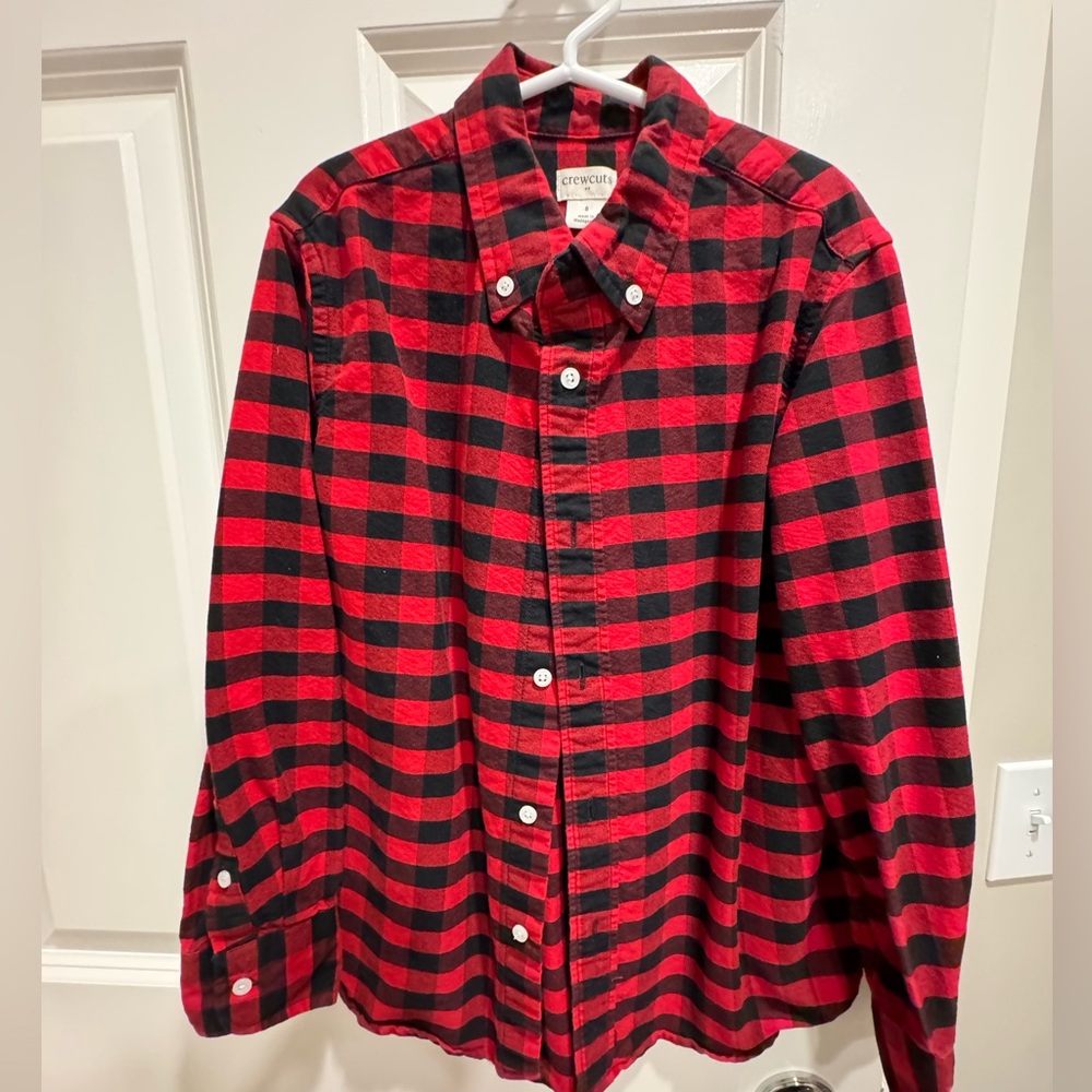 Crewcuts red/black check long sleeve button down shirt. Sz. 8. Like new.